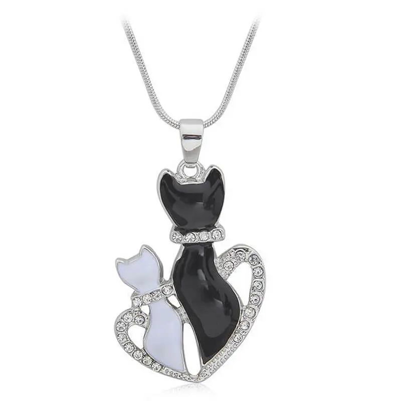 Colgante de corazón grande con dos gatos Colgante de corazón grande con dos gatos