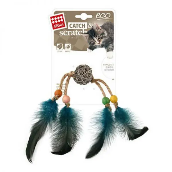 GiGwi Catch and Scratch Eco Rattan y Plumas