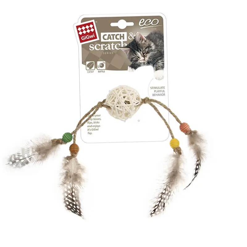 GiGwi Catch and Scratch Eco Rattan y Plumas Café GiGwi Catch and Scratch Eco Rattan y Plumas Café