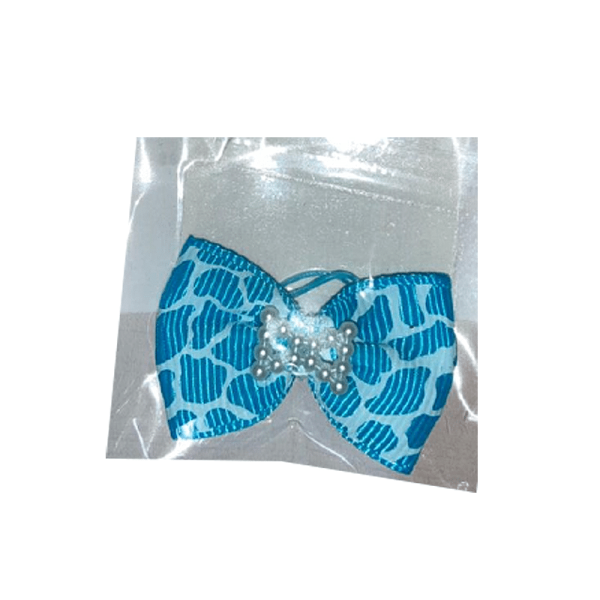 Lazo con elasticos celeste con perlas