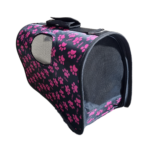 Transportador Tela talla S negro con patitas fucsia