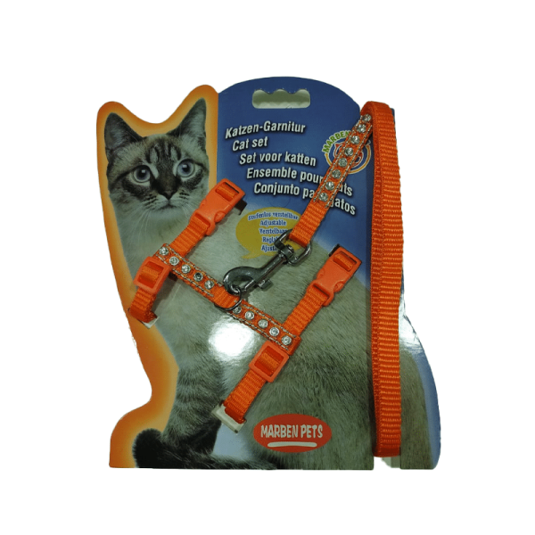 Arnes Para Gato Con Brillos Naranja