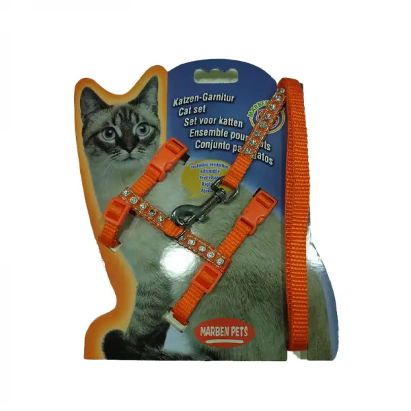 Arnes Para Gato Con Brillos Naranja