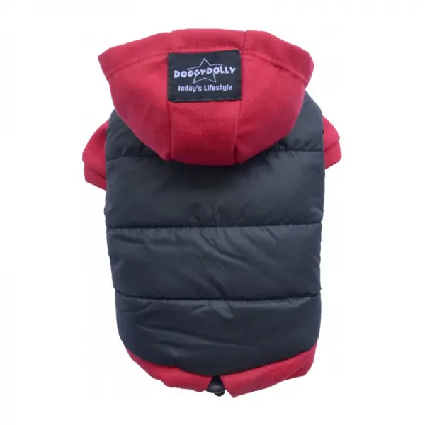 Parka Impermeable negra y rojo con gorro M