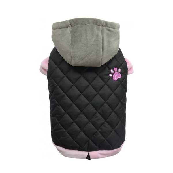 Parka Impermeable M Rosada y Negra con Capucha Gris