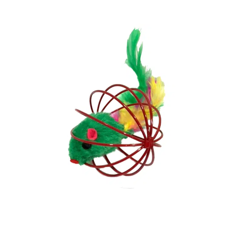 Juguete ratón en jaula color rojo y verde Juguete ratón en jaula color rojo y verde