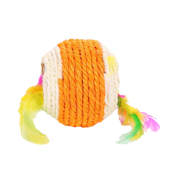 Bola de Sisal con Plumas Naranja - Feline