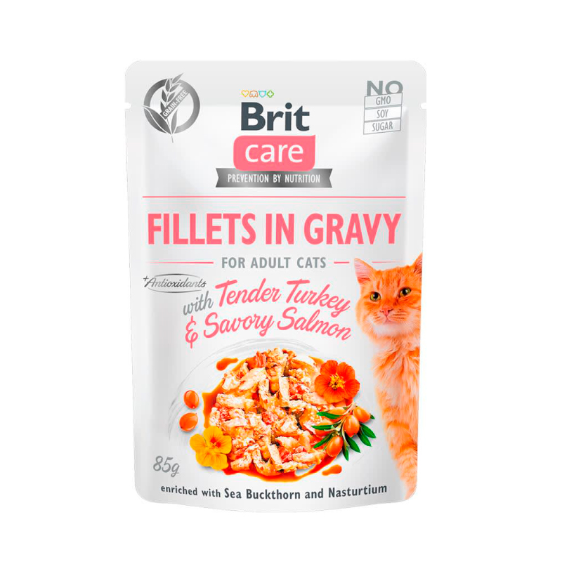 Brit Pouch Cat Fillets In Gravy With Tender Turkey y Savory Salmon 85gr - 100975